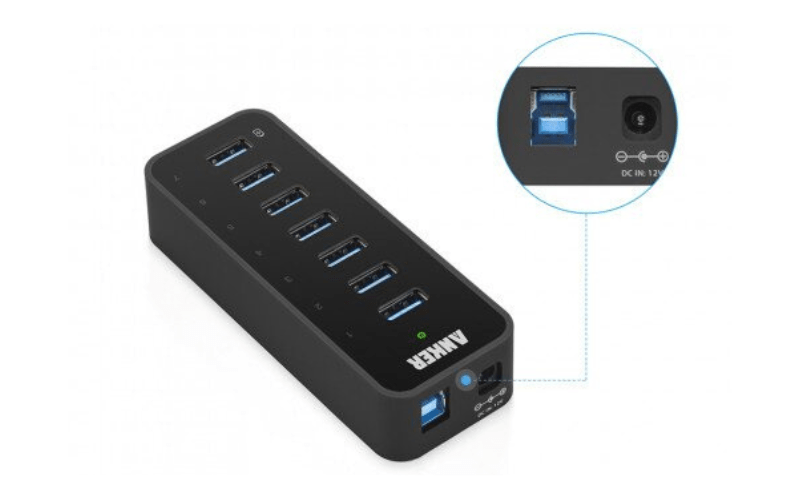 USB 3.0 7-Port Hub with LED and Power Switch for Laptop and PC